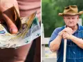 Renta z tytułu choroby zawodowej a emerytura: polskie banknoty w dłoni i zamyślony rolnik w ogrodniczkach.