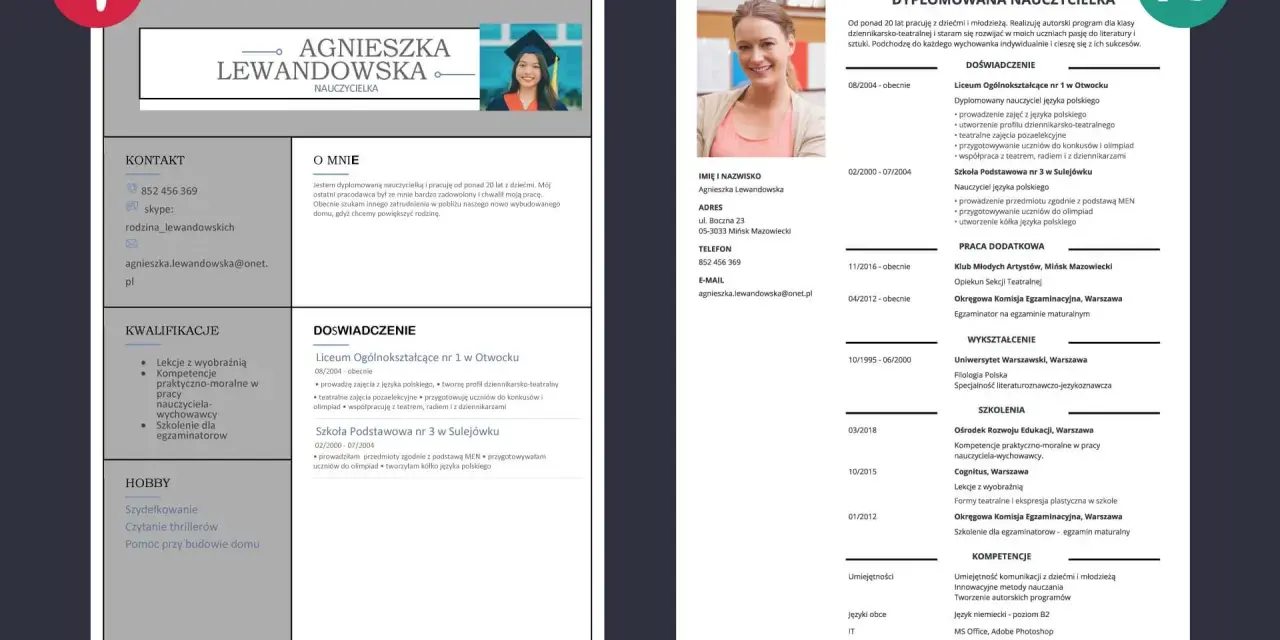 CV nauczyciela bez doświadczenia: Agnieszka Lewandowska, dyplomowana nauczycielka, szuka pracy, oferuje lekcje z wyobraźnią i kompetencje praktyczno-moralne.