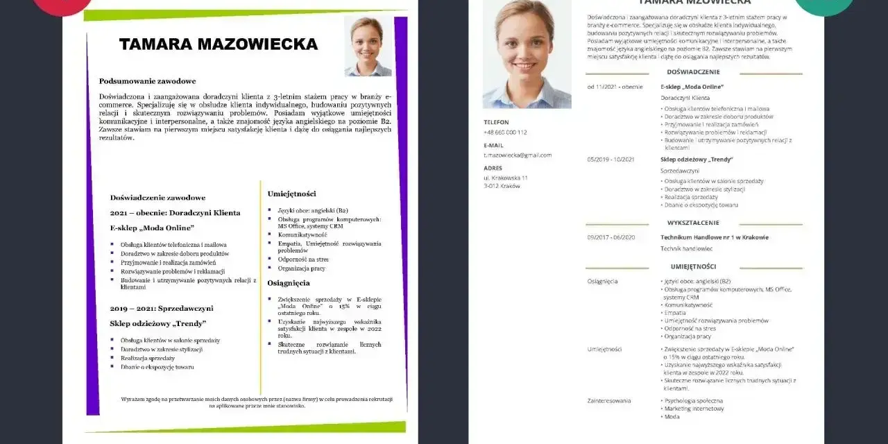 CV Tamary Mazowieckiej, gdzie kluczowe jest pytanie: czy w CV wpisywać wszystkie miejsca pracy? Pokazuje doświadczenie w e-commerce i handlu.
