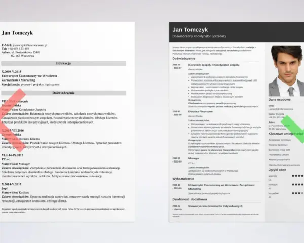 CV Jana Tomczyka z krótkimi okresami pracy, pokazujące jego doświadczenie w sprzedaży i zarządzaniu zespołem.