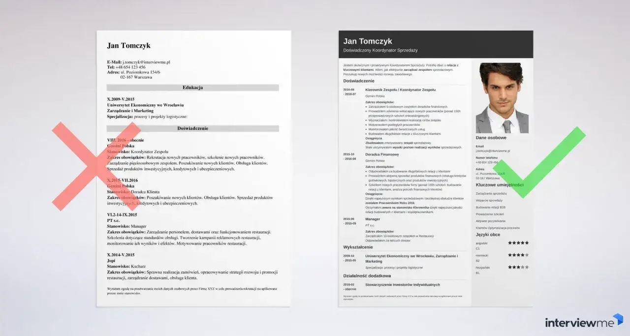 Jan Tomczyk, doświadczony koordynator sprzedaży, prezentuje swoje CV. Jego doświadczenie w sprzedaży i zarządzaniu zespołem jest kluczowe.