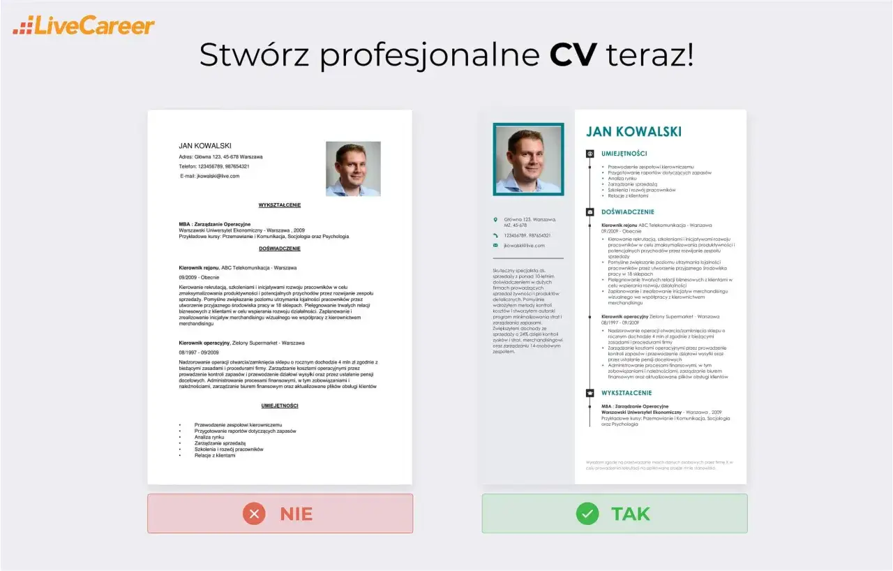 CV Jana Kowalskiego, specjalisty ds. sprzedaży z 10-letnim doświadczeniem, zawiera informacje o wykształceniu, umiejętnościach i przebiegu kariery.