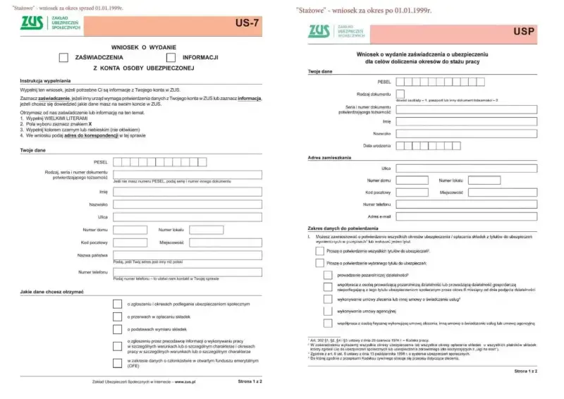 Wniosek o wydanie zaświadczenia o ubezpieczeniu dla celów doliczenia okresów do stażu pracy. Wypełnij formularz ZUS US-7.