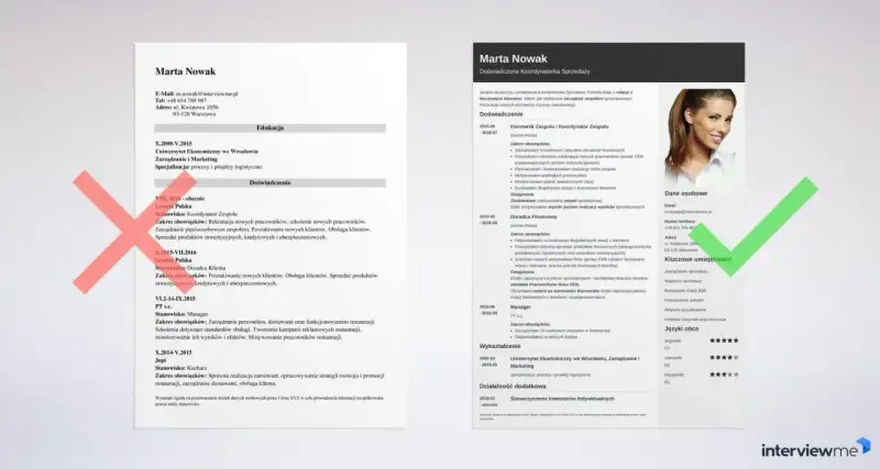 CV Marty Nowak, koordynatorki sprzedaży. Wymienia doświadczenie w Gemini Polska, PT s.c. i Jopi. Posiada wykształcenie ekonomiczne.